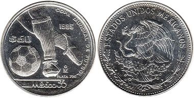 moneda Mexico 50 pesos 1985 Copa mundial de futbol