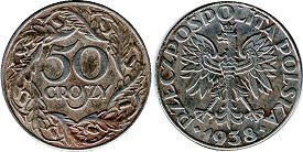 moneta Polska 50 groszy 1938