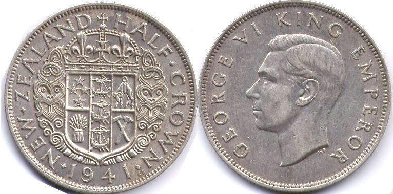 New Zealand 1/2 crown 1941