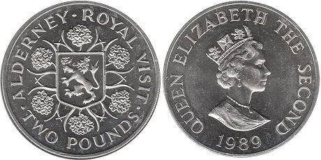 coin Alderney 2 pounds 1989