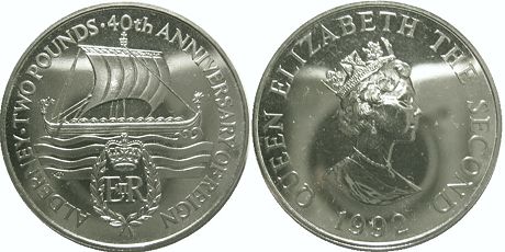 coin Alderney 2 pounds 1992
