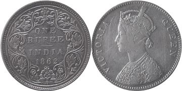 coin British India 1 rupee 1862