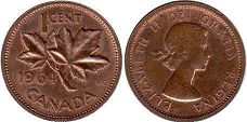 moneda canadiense Elizabeth II 1 centavo 1964