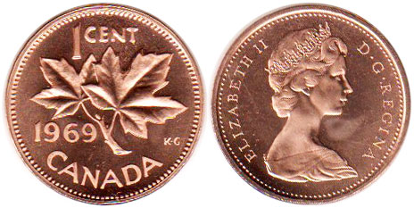 canadian coin Elizabeth II 1 cent 1969