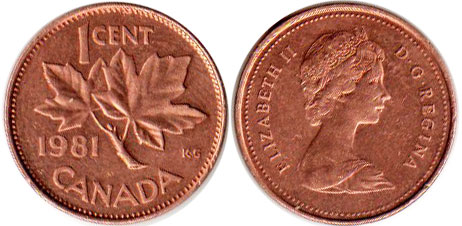 canadian coin Elizabeth II 1 cent 1981