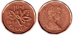 canadian pièce de monnaie Elizabeth II 1 cent 1989