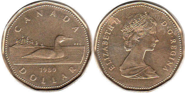 canadian coin Elizabeth II 1 dollar 1989 loonie