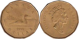 canadian coin Elizabeth II1 dollar 1990 loonie