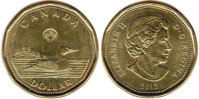 canadian coin Elizabeth II 1 dollar 2012 loonie