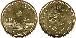 moneda canadiense Elizabeth II 1 dólar 2012 loonie