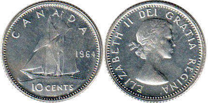 canadian coin Elizabeth II 10 cents 1964 dime