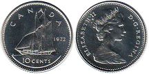 canadian pièce de monnaie Elizabeth II 10 cents 1972 dime
