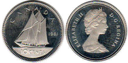 canadian coin Elizabeth II 10 cents 1981 dime
