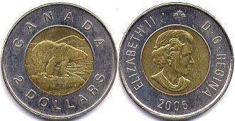 canadian pièce de monnaie Elizabeth II 2 dollars 2006 toonie