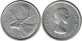 canadian pièce de monnaie Elizabeth II 25 cents 1963 argent