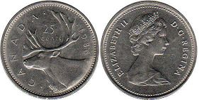 moneda canadiense Elizabeth II 25 centavos 1984