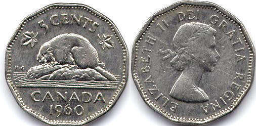 canadian coin Elizabeth II 5 cents 1960