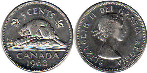 canadian coin Elizabeth II 5 cents 1963