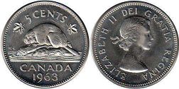 canadian pièce de monnaie Elizabeth II5 cents 1963