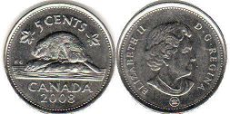 canadian coin Elizabeth II 5 cents 2008