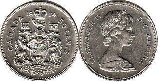 moneda canadiense Elizabeth II 50 centavos 1974