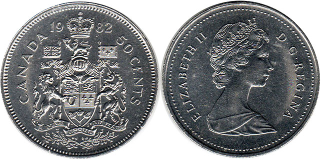 canadian coin Elizabeth II 50 cents 1982