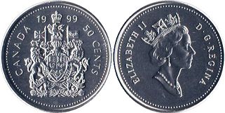 moneda canadiense Elizabeth II 50 centavos 1999