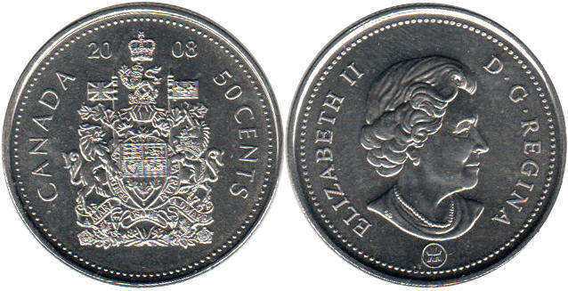 canadian coin Elizabeth II 50 cents 2008