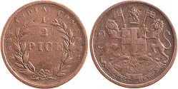 coin East India Company 1/2 pice 1853