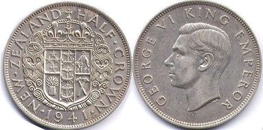 New Zealand 1/2 crown 1941