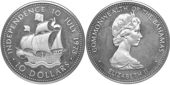 coin Bahamas 10 dollars 1973