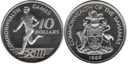 coin Bahamas 10 dollars 1986