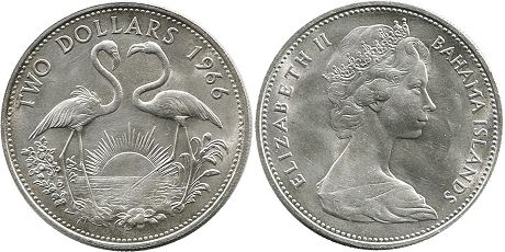 coin Bahamas 2 dollars 1966