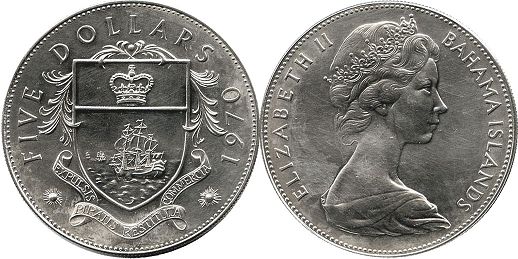 coin Bahamas 5 dollars 1970