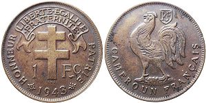 coin Cameroon 1 dranc 1943