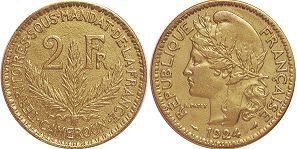 coin Cameroon 2 francs 1924