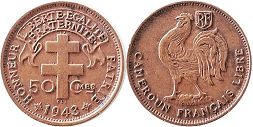coin Cameroon 50 centimes 1943