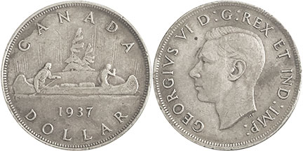 coin canadian old coin 1 dollar 1937