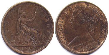 UK vieille 1 penny 1862
