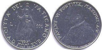 Vatican 100 lire 1967