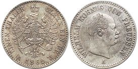 coin Prussia 1/6 taler 1862