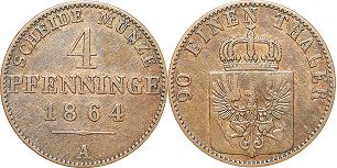 coin Prussia 4 pfennig 1864