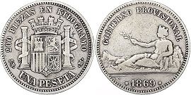 coin Spain 1 peseta 1869