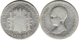 moneda España 1 peseta 1891