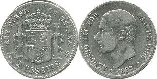 coin Spain 2 pesetas 1882