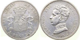 moneda España 2 pesetas 1905