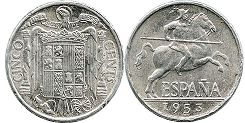 moneda España 5 centimos 1953