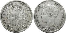 moneda España 50 céntimos 1900