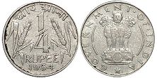 coin India 1/4 rupee 1954