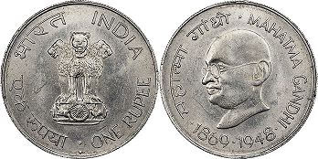 coin India 1 rupee 1969